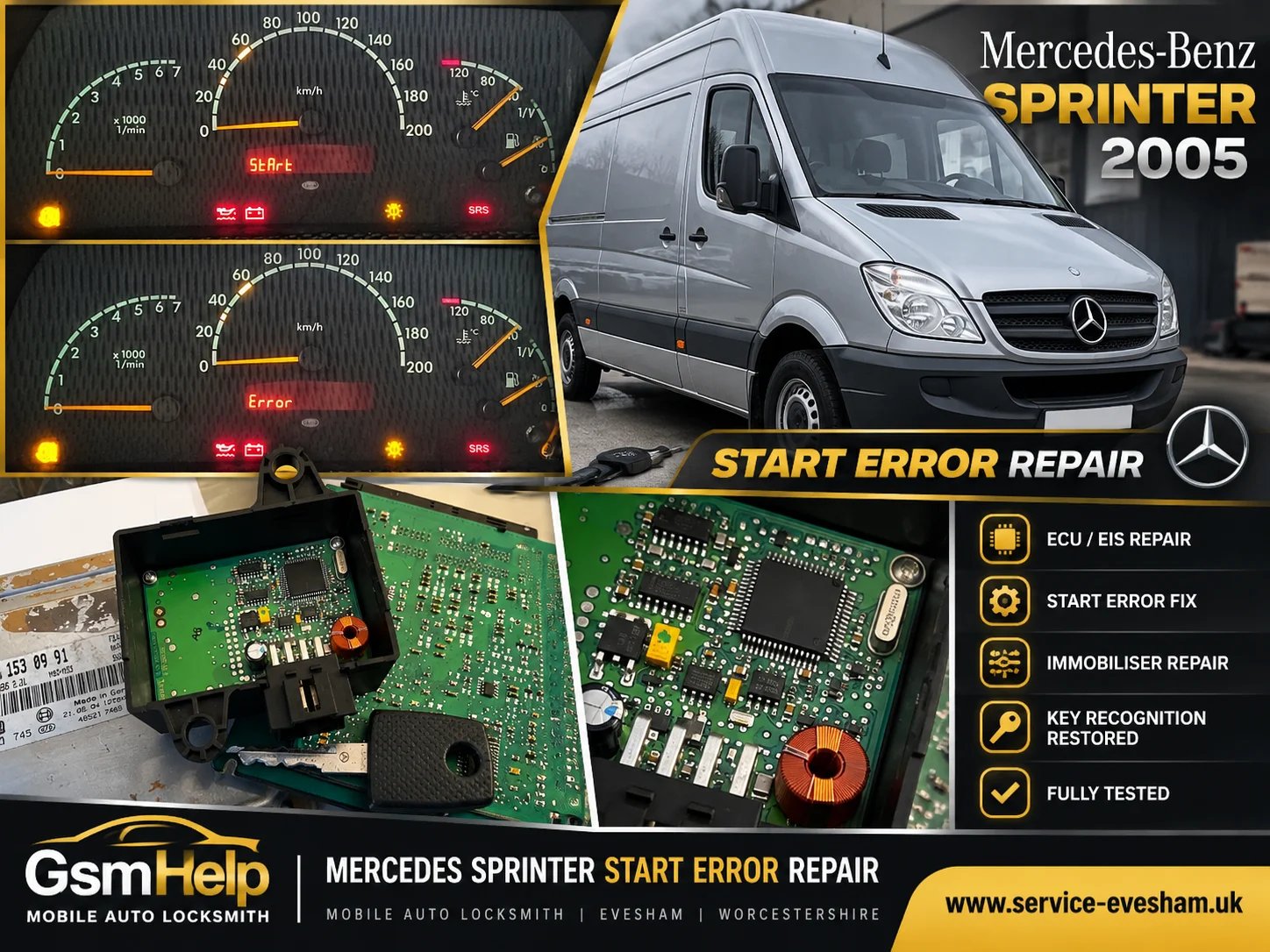 Mercedes Sprinter 2005 START ERROR immobiliser WSP and ECU repair in Evesham
