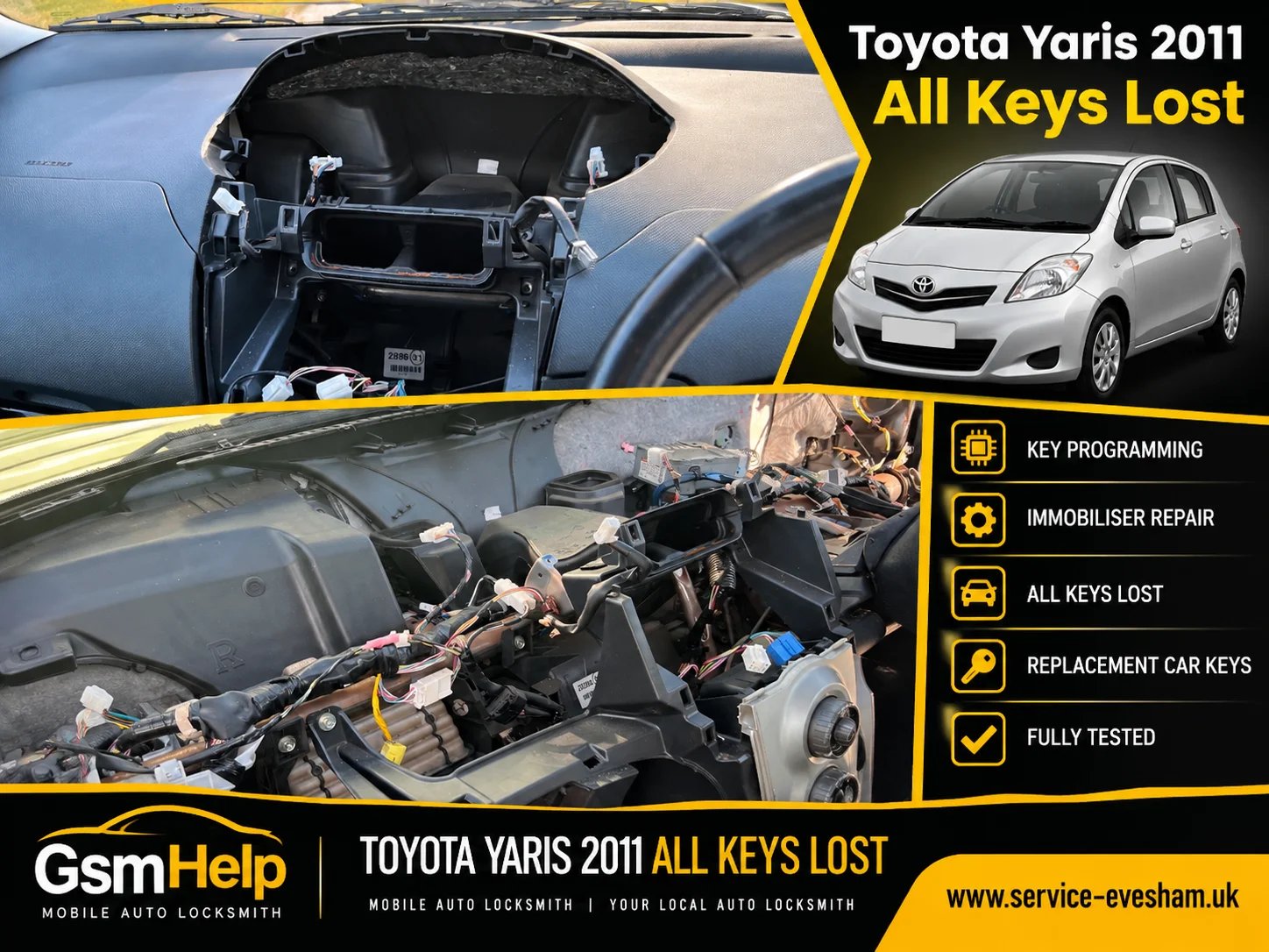 Toyota Yaris 2011 all keys lost replacement car key programming in Kidderminster