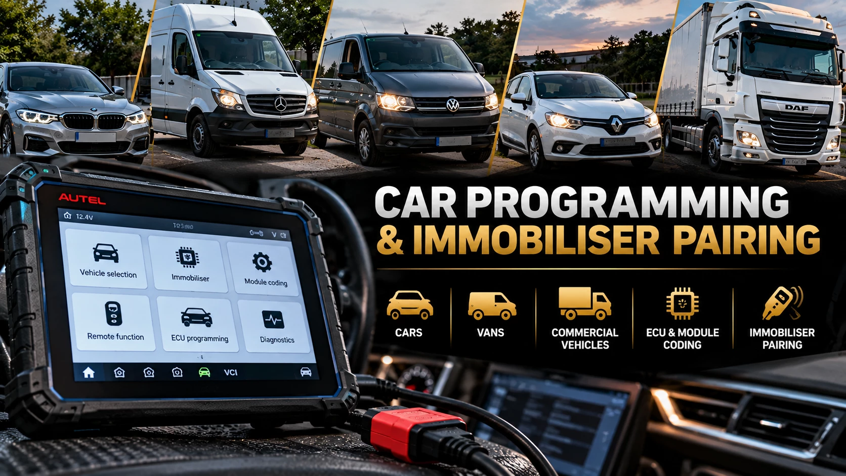 Car key programming and immobiliser pairing for cars, vans and commercial vehicles