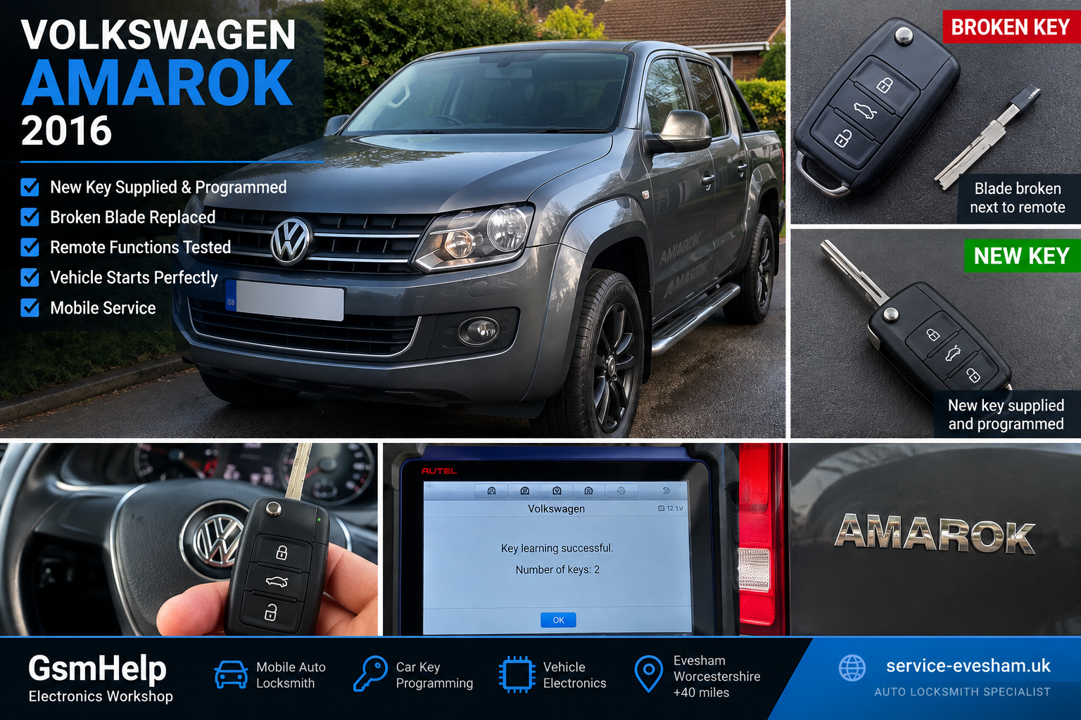 2016 VW Amarok replacement key cut and programmed near Evesham Worcestershire
