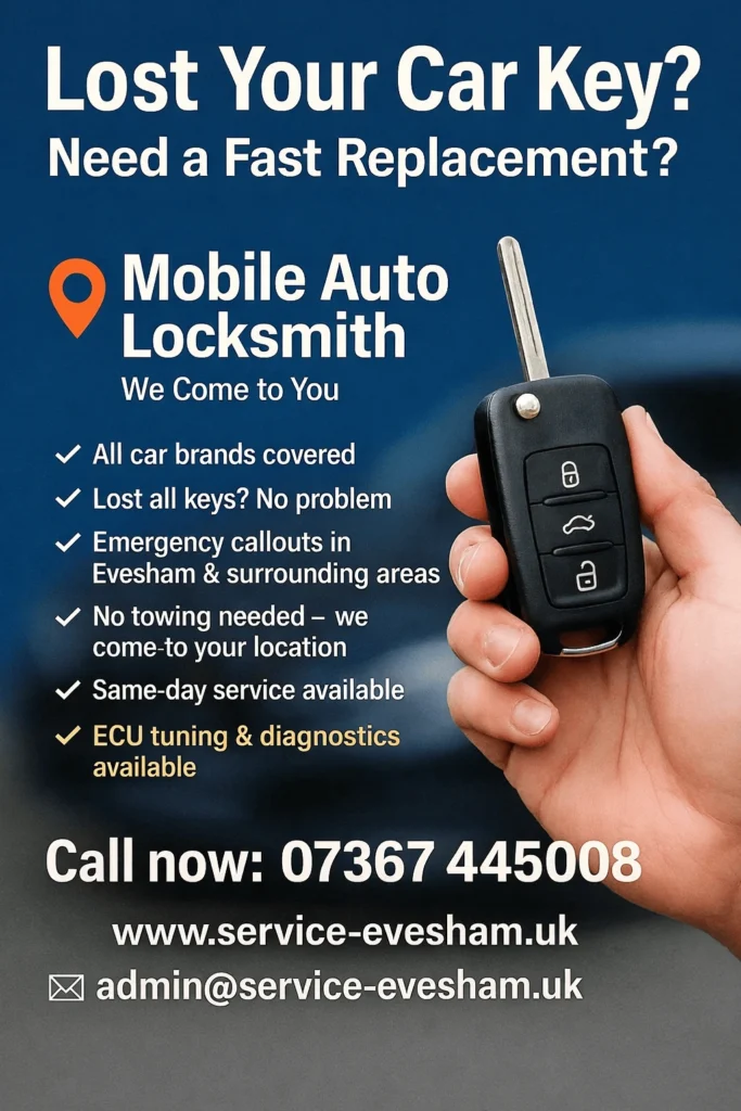 Lost car key replacement mobile auto locksmith in Evesham UK
