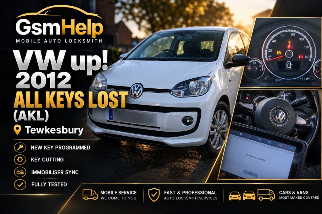 2012 VW up! key replacement and programming in Tewkesbury