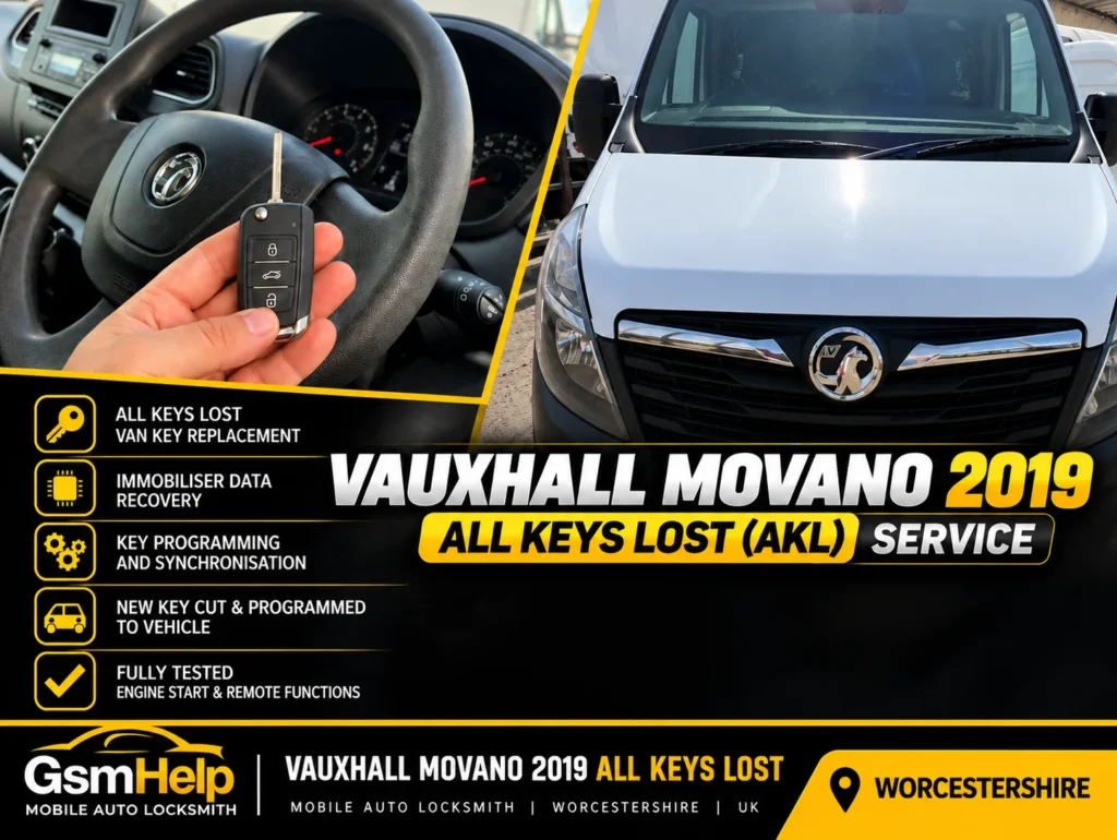 2019 Vauxhall Movano all keys lost van key replacement in Worcester – GsmHelp automotive locksmith service